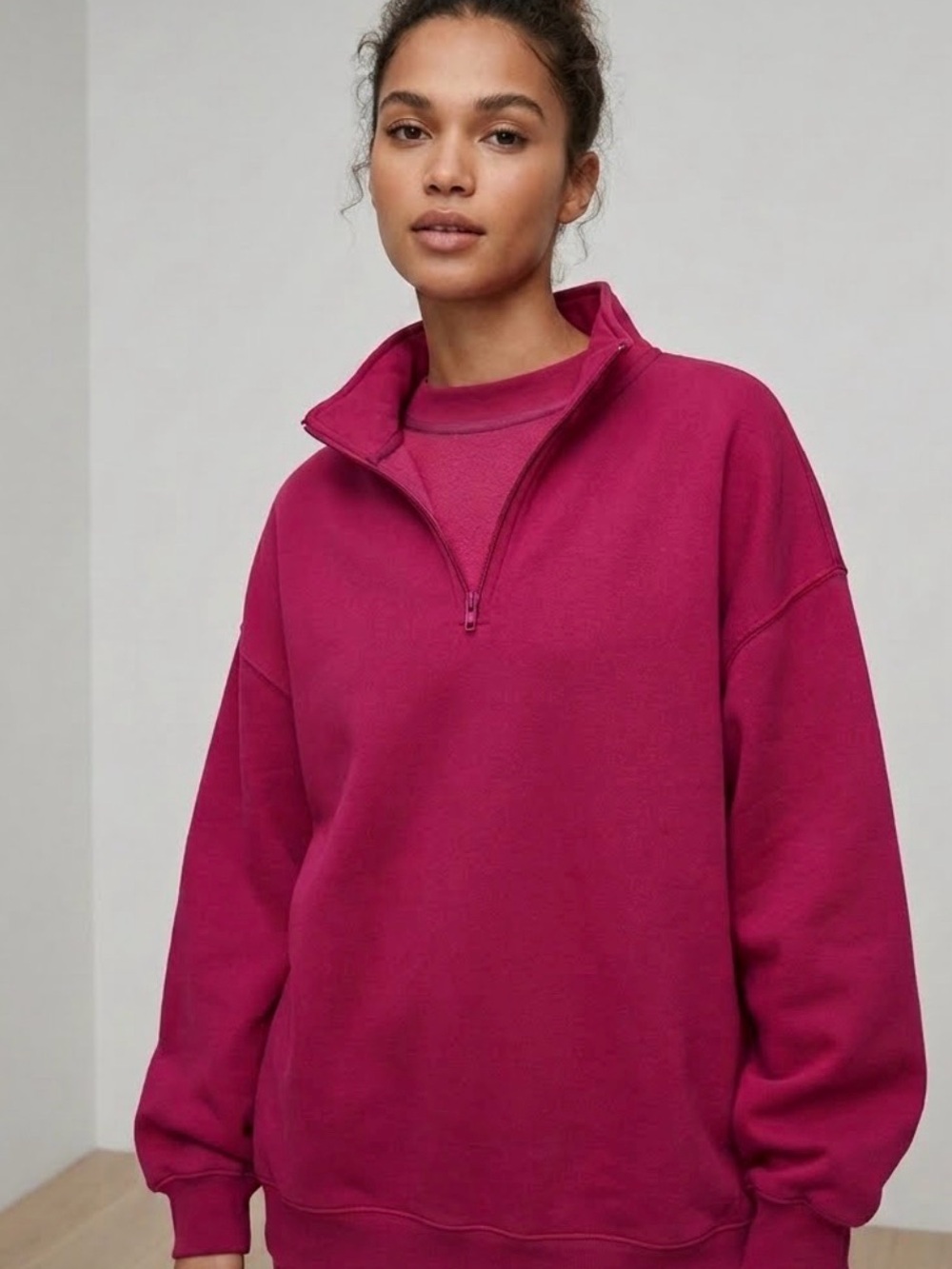 Aritzia | TNA Cozy Fleece Mega Quarter Zip Sweatshirt Magenta Pink - Size 3